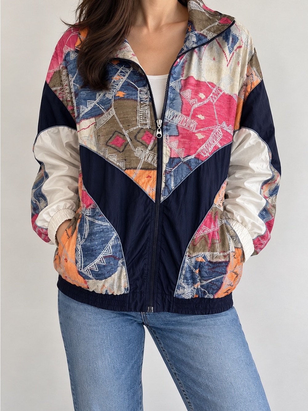 Vintage 80s 90s East West XL Abstract Colorblock Windbreaker